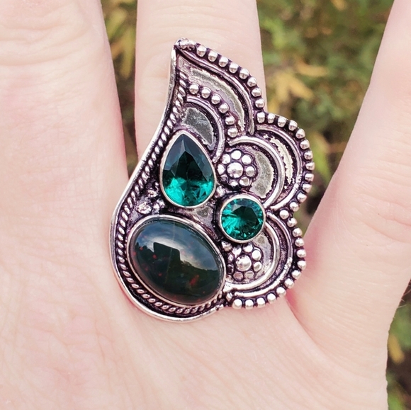 New Bloodstone & Peridot 925 Silver Ring. - Picture 8 of 16